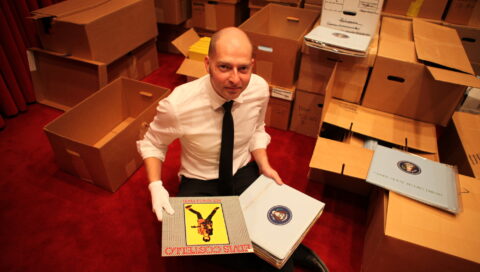 John with record boxes