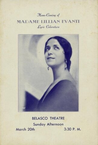 Lillian Evanti's performance at the Belasco Theatre Program Cover