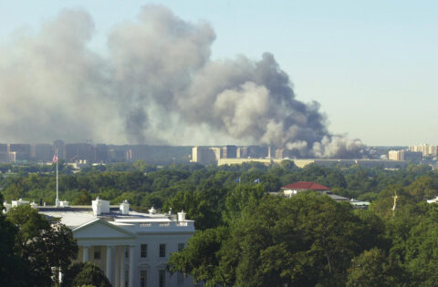 Smoke from the Pentagon on September 11, 2001