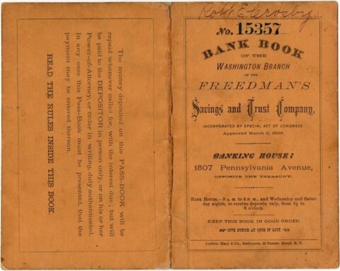 Cover of a bank book from the Washington Branch of the Freedman's Savings and Trust Co.