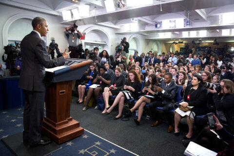 President Barack Obama Delivers Remarks To Student Reporters