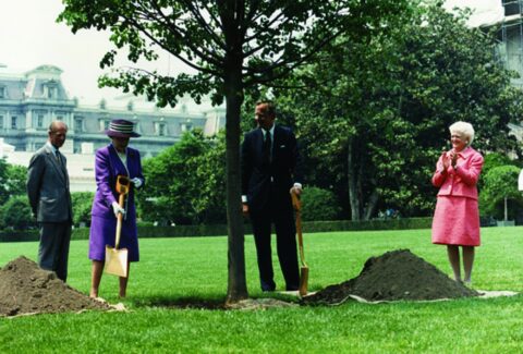 Queen Elizabeth Plants a Tree at the White House - 1991