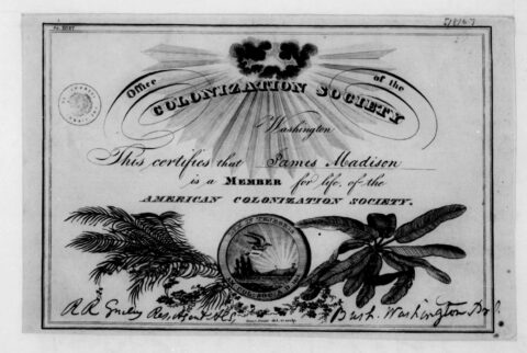 The American Colonization Society Membership Certificate